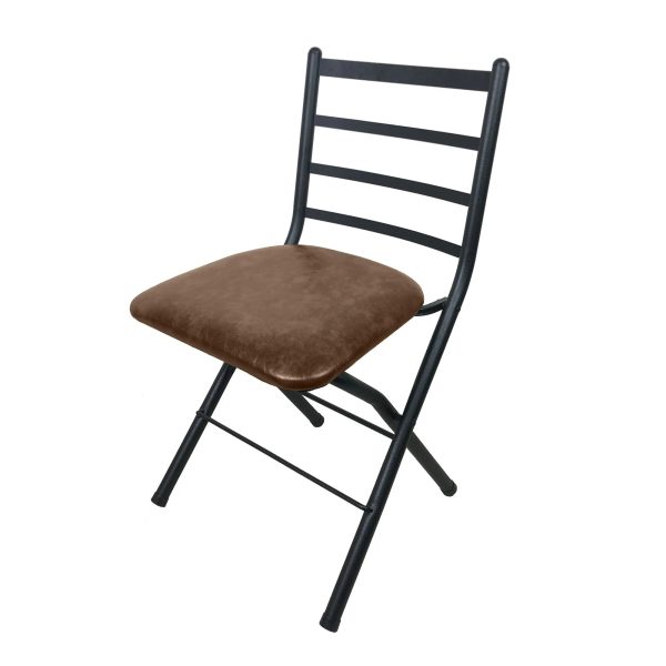 Mainstays Indoor Black Folding Slat Chair with Brown Vegan Leather Seat - Image 5