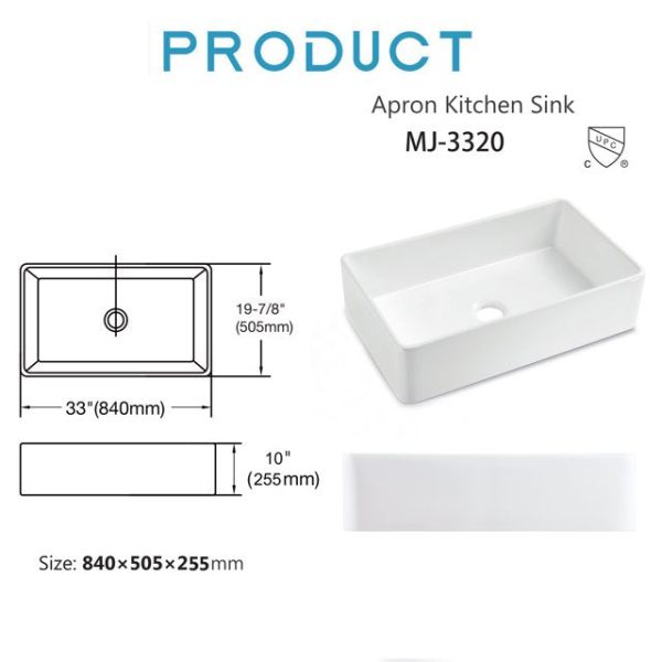 33x20 inch Cearmic Undermount Farmhouse Kitchen Sinks Single Bowl ，Glossy Finish - Image 5