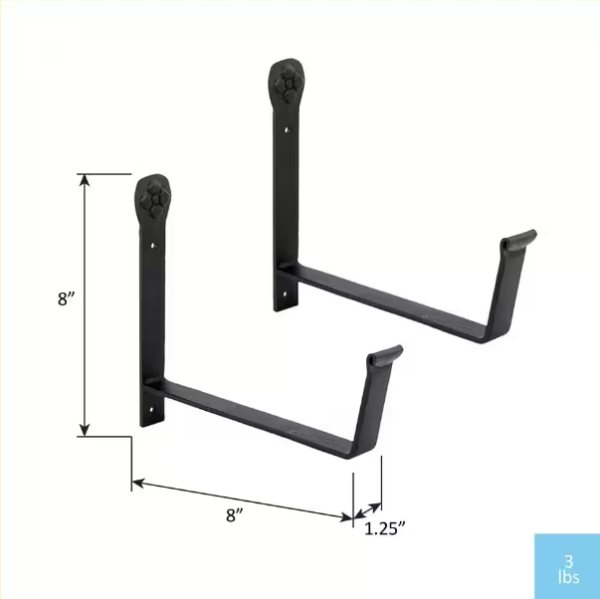 8 in. W Black Powder Coat Iron Wall Mounted Flower Box Brackets (Pair) - Image 2