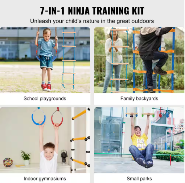 VEVOR Ninja Warrior Obstacle Course 2 x 56 ft. Weatherproof Slacklines - Image 2