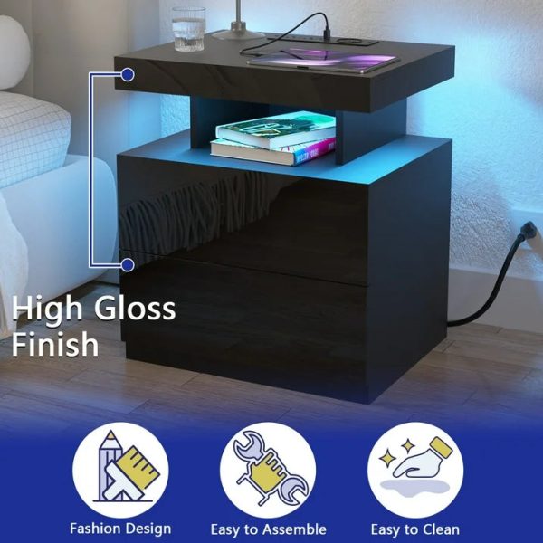 Hommpa LED Nightstand with Wireless Charging Station, Black - Image 6