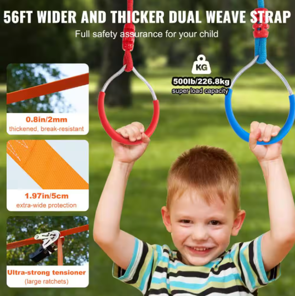 VEVOR Ninja Warrior Obstacle Course 2 x 56 ft. Weatherproof Slacklines - Image 3