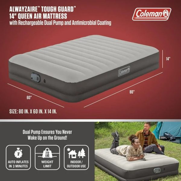 Coleman AlwayzAire Tough Guard Air Mattress Queen 14 with Dual Pump - Image 2