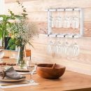 2 Tier Wall Mounted Wood Wine Glass Holder Rack, Set of 2, Gray White