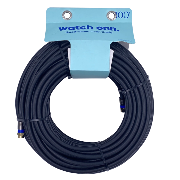 onn. 100' Quad Shield Coaxial Cable | Black - Image 2