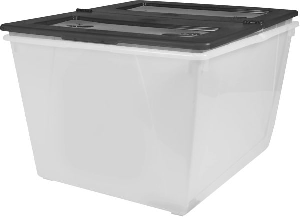 Storex 16 Gallon (60L) Storage Tote with Folding Lid, Frost/Black