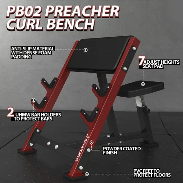 Syedee Preacher Curl Bench, Red - Image 6
