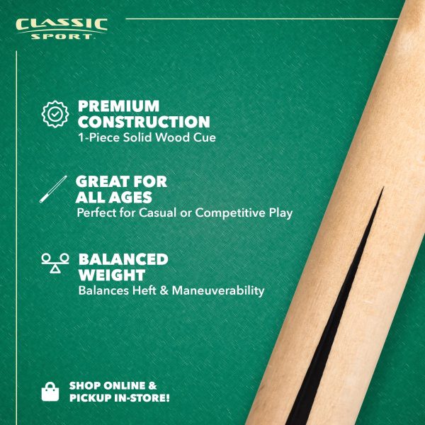Classic Sport Point Break 57 in. Solid Wood 1-Piece Billiard Cue Pool Stick - Image 3
