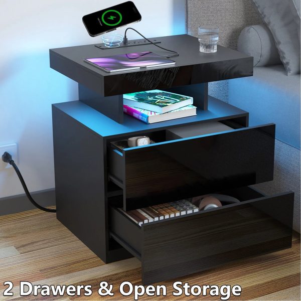 Hommpa LED Nightstand with Wireless Charging Station, Black - Image 7