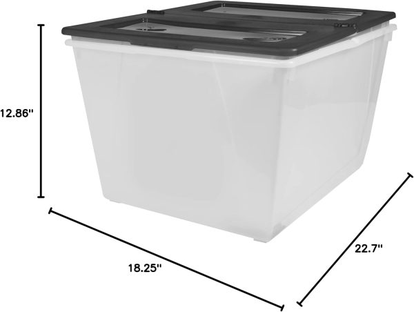 Storex 16 Gallon (60L) Storage Tote with Folding Lid, Frost/Black - Image 4