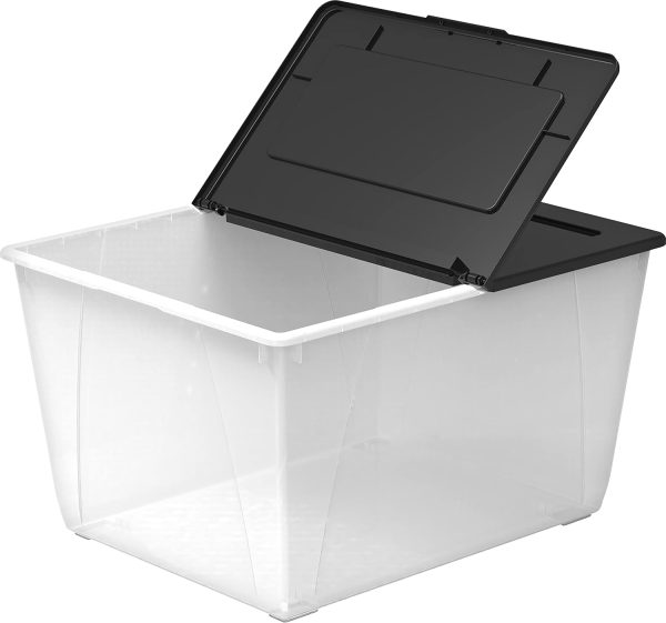 Storex 16 Gallon (60L) Storage Tote with Folding Lid, Frost/Black - Image 2