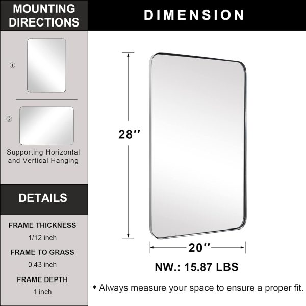Brushed Nickel Mirror for Wall, 20”x28” - Image 7