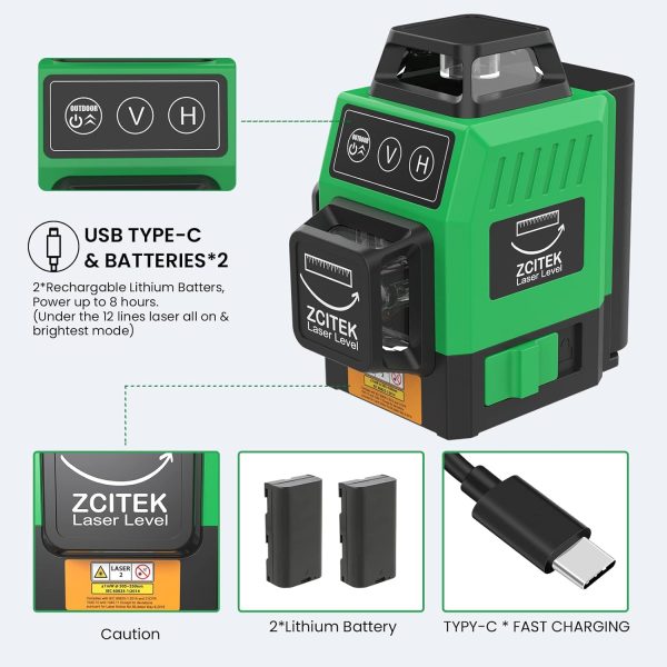 Laser Level 360 Self Leveling, Laser Levels 3 * 360 12 Lines Lazer for Construction - Image 4