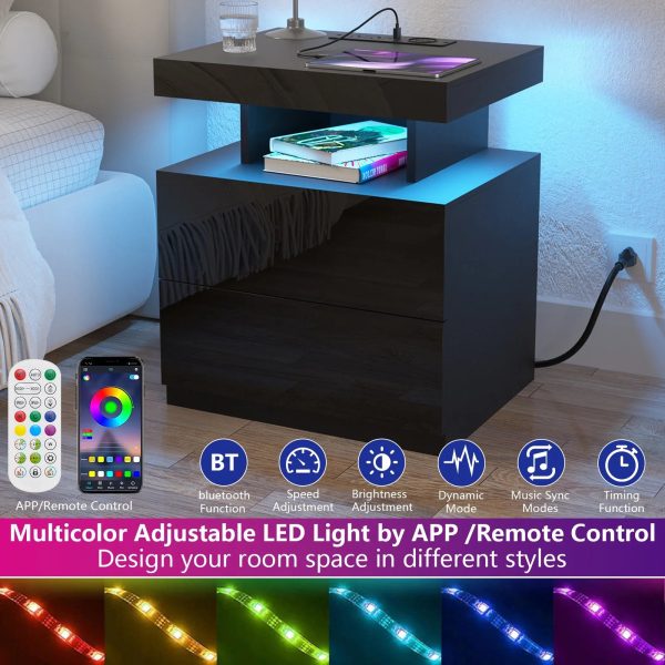 Hommpa LED Nightstand with Wireless Charging Station, Black - Image 3