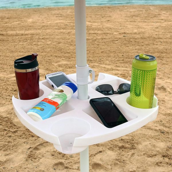 Outdoor Beach Umbrella Table - 4 Drink Holders and Tray Slots - Image 2