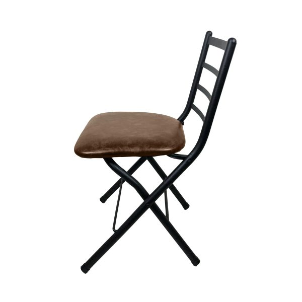Mainstays Indoor Black Folding Slat Chair with Brown Vegan Leather Seat - Image 4
