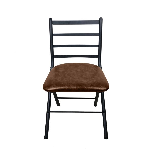 Mainstays Indoor Black Folding Slat Chair with Brown Vegan Leather Seat - Image 3