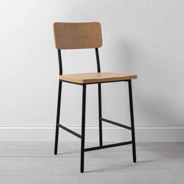 Wood & Steel bar Stool -Natural/Black