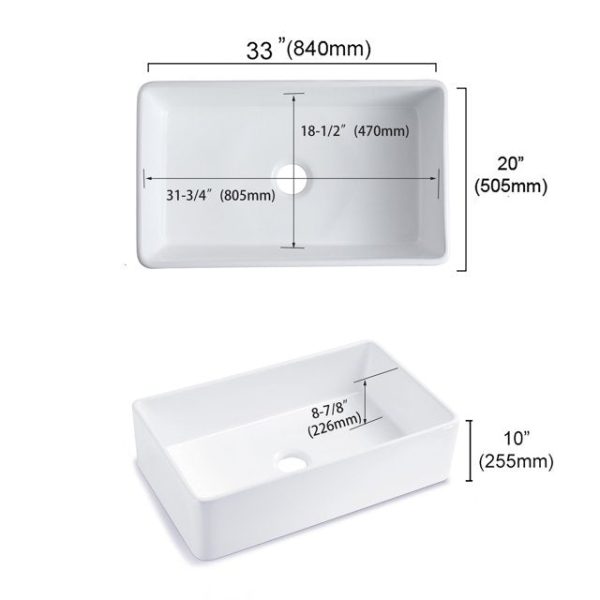 33x20 inch Cearmic Undermount Farmhouse Kitchen Sinks Single Bowl ，Glossy Finish - Image 4
