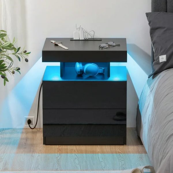 Hommpa LED Nightstand with Wireless Charging Station, Black - Image 9