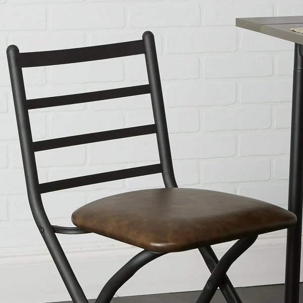 Mainstays Indoor Black Folding Slat Chair with Brown Vegan Leather Seat - Image 6