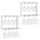 2 Tier Wall Mounted Wood Wine Glass Holder Rack, Set of 2, Gray White