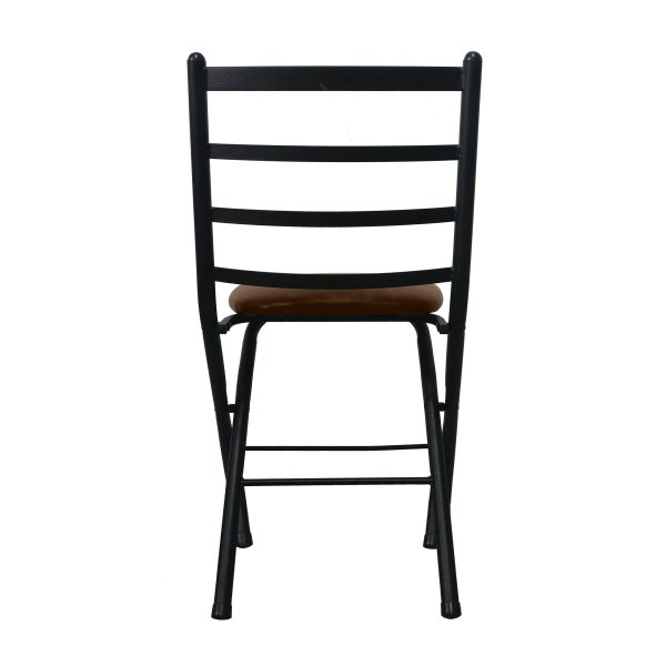 Mainstays Indoor Black Folding Slat Chair with Brown Vegan Leather Seat - Image 2