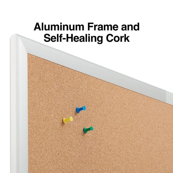 Staples Cork Bulletin Board, Aluminum Frame, 5'W x 3'H - Image 2